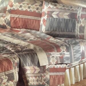 Vintage 80s Cannon TWIN Size Sheet Set‎ Montana Southwestern Monticello Percale